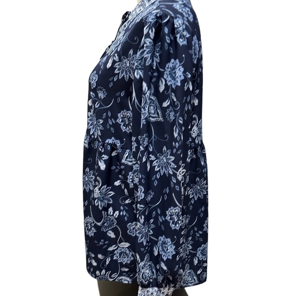 Dip Floral Peplum Blue Long Sleeve Size Medium Drawstrings - Picture 4 of 10